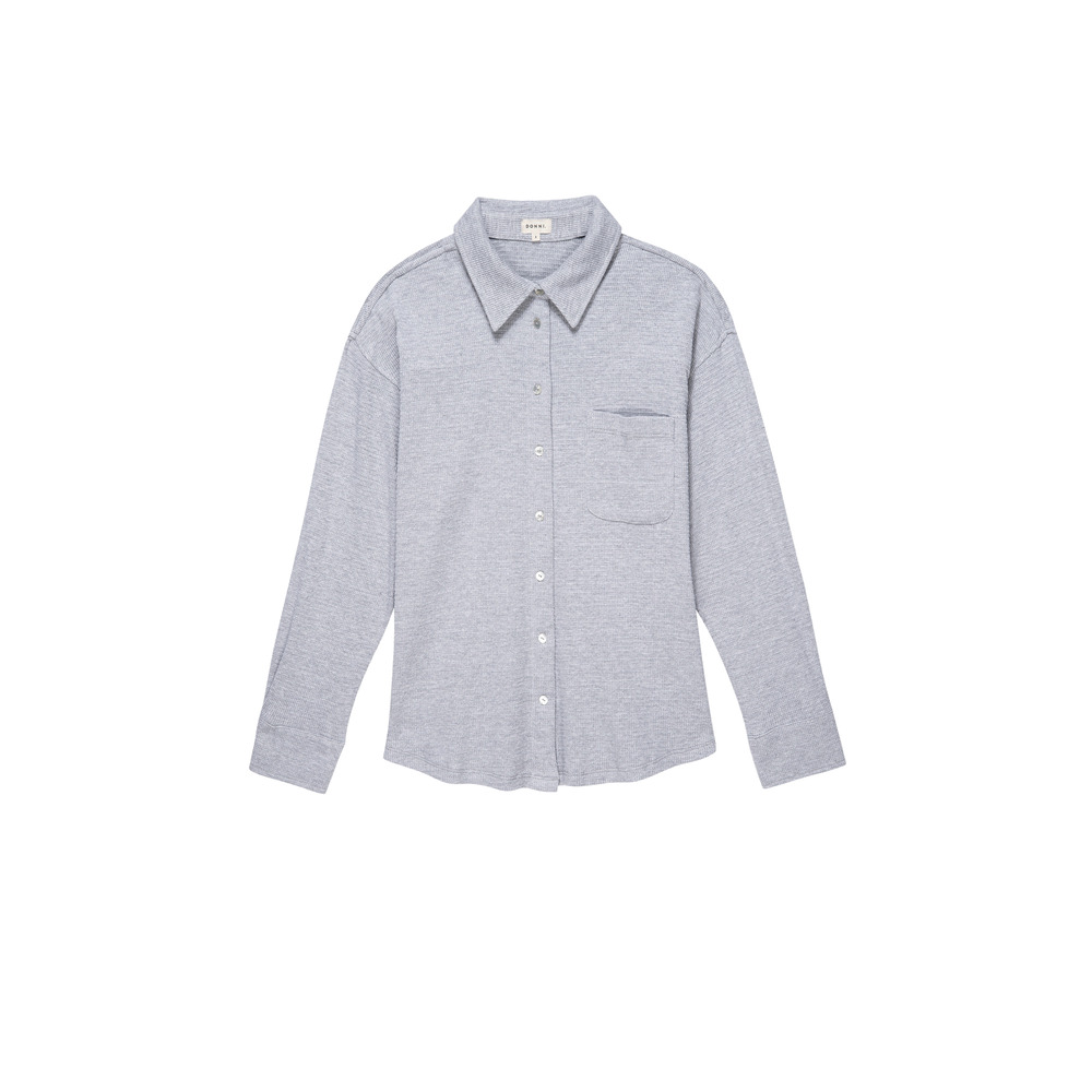 Donni 'Thermal' Grey Long Sleeve Button Down Blouse Top Size XL